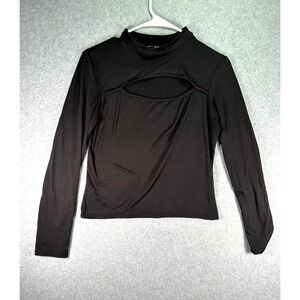 Urban Episode Cutout Top Women Medium Black Stretch Casual Mock Neck Long Sleeve